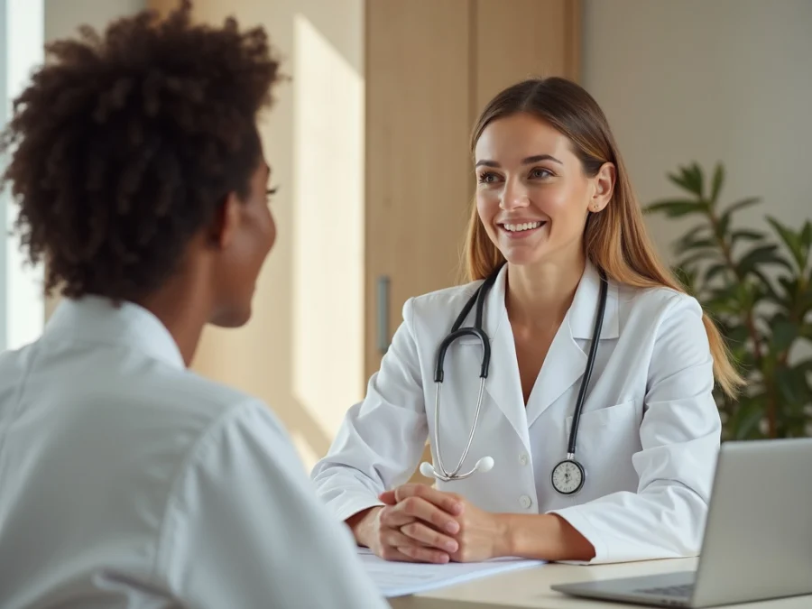 Dr. Valdes with a patient discussing hormone replacement therapy